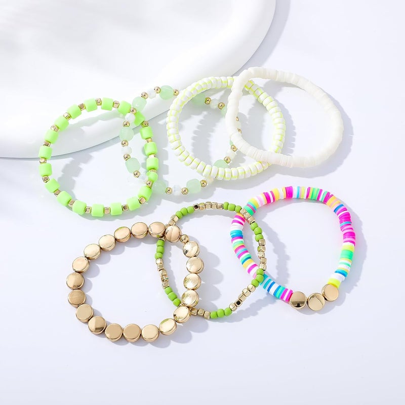 GOOJIDS Surfer Heishi Clay Bead Bracelets for Women Bohemian Stackable Gold Plated Beaded Stretch Bracelets Elastic Layering Friendship Bracelets Set Boho Jewelry - Image 3